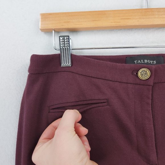Talbots Pants Women 4 Burgundy Dalton Stretch Mid Rise Tapered Equestrian Seamed - Picture 3 of 13